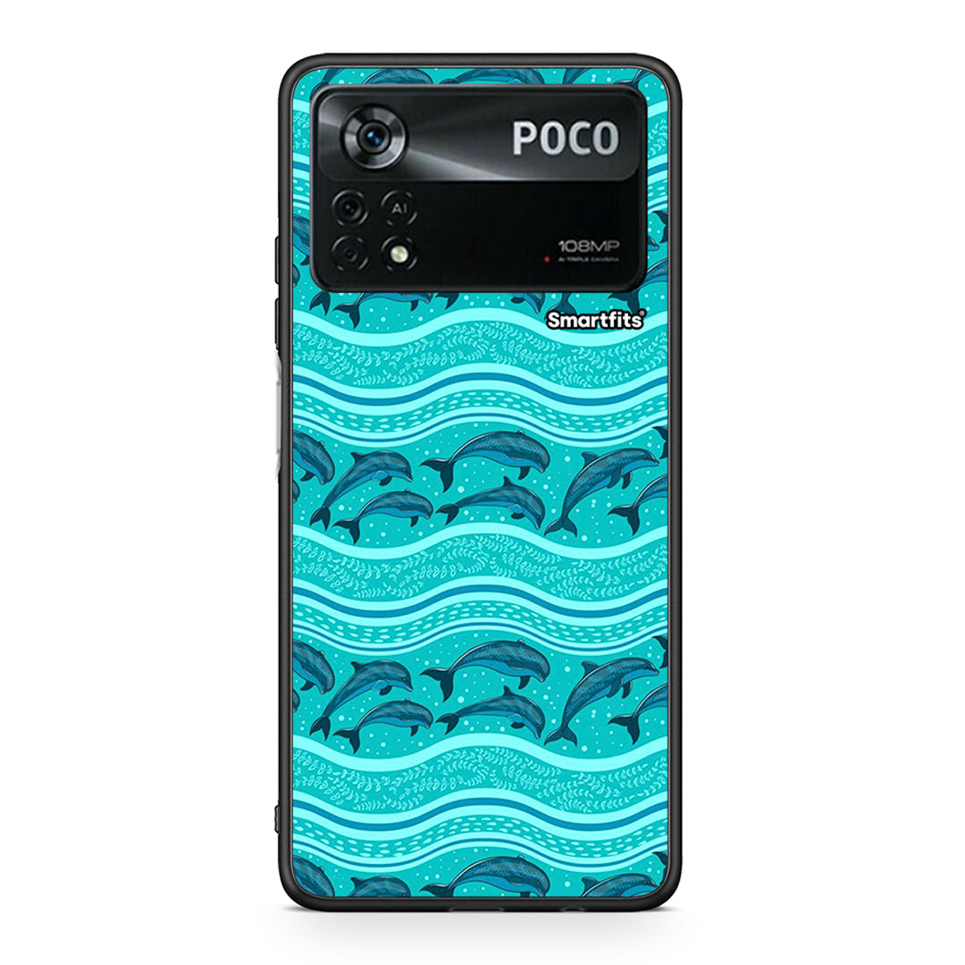 Xiaomi Poco X4 Pro 5G Swimming Dolphins θήκη από τη Smartfits με σχέδιο στο πίσω μέρος και μαύρο περίβλημα | Smartphone case with colorful back and black bezels by Smartfits