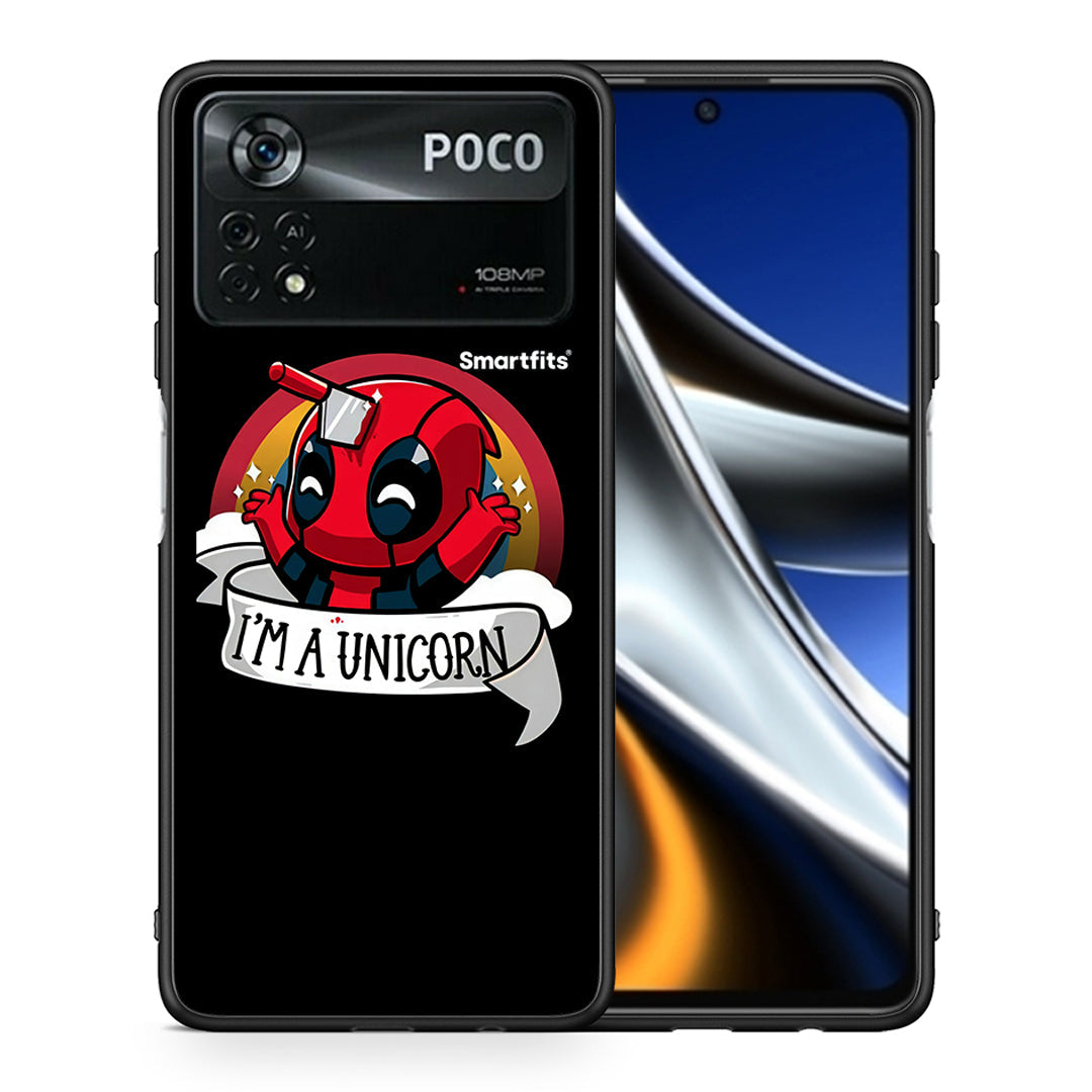 Θήκη Xiaomi Poco X4 Pro 5G Unicorn Deadpool από τη Smartfits με σχέδιο στο πίσω μέρος και μαύρο περίβλημα | Xiaomi Poco X4 Pro 5G Unicorn Deadpool case with colorful back and black bezels