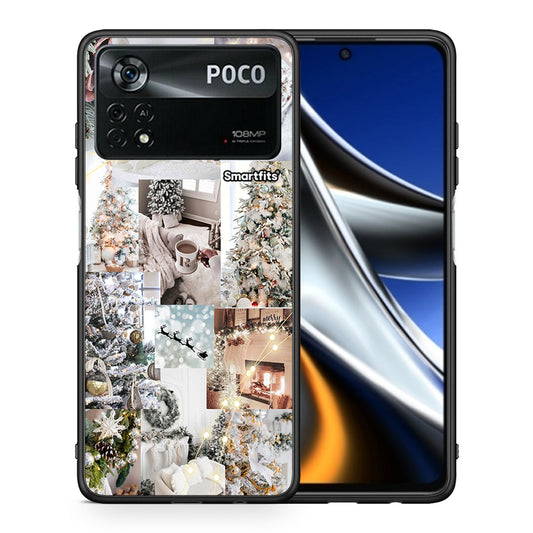 Θήκη Xiaomi Poco X4 Pro 5G White Christmas από τη Smartfits με σχέδιο στο πίσω μέρος και μαύρο περίβλημα | Xiaomi Poco X4 Pro 5G White Christmas case with colorful back and black bezels