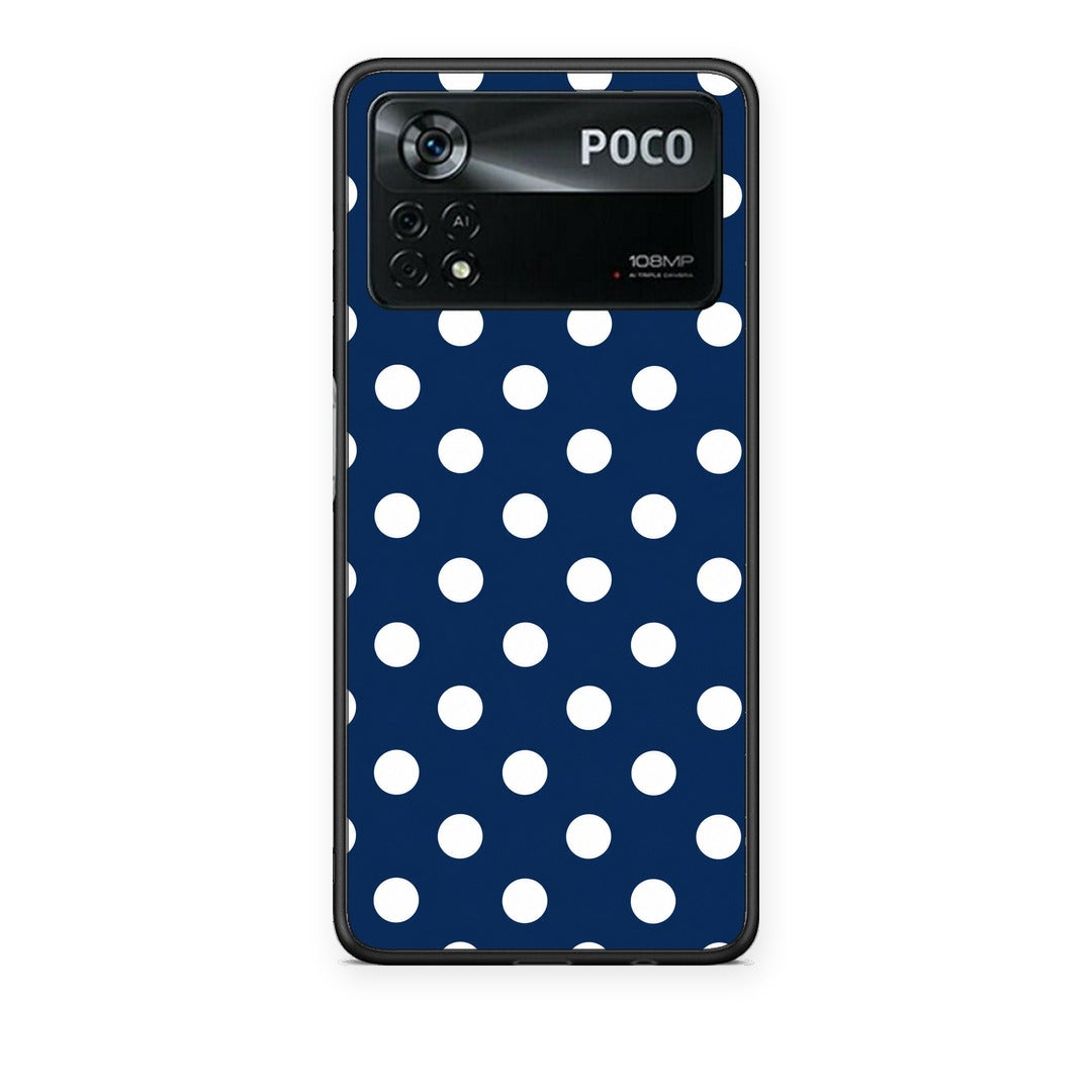 Θήκη Xiaomi Poco X4 Pro 5G White Large Polka Dots on Navy από τη Smartfits με σχέδιο στο πίσω μέρος και μαύρο περίβλημα | Xiaomi Poco X4 Pro 5G White Large Polka Dots on Navy case with colorful back and black bezels