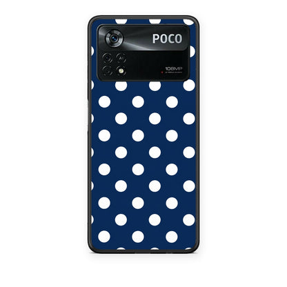 Θήκη Xiaomi Poco X4 Pro 5G White Large Polka Dots on Navy από τη Smartfits με σχέδιο στο πίσω μέρος και μαύρο περίβλημα | Xiaomi Poco X4 Pro 5G White Large Polka Dots on Navy case with colorful back and black bezels