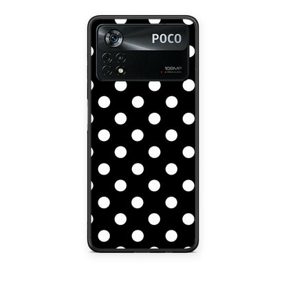 Θήκη Xiaomi Poco X4 Pro 5G White Polka Dots on Black από τη Smartfits με σχέδιο στο πίσω μέρος και μαύρο περίβλημα | Xiaomi Poco X4 Pro 5G White Polka Dots on Black case with colorful back and black bezels