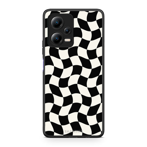 Θήκη Xiaomi Redmi Note 12 5G Black and Cream Wavy Checkerboard από τη Smartfits με σχέδιο στο πίσω μέρος και μαύρο περίβλημα | Xiaomi Redmi Note 12 5G Black and Cream Wavy Checkerboard case with colorful back and black bezels