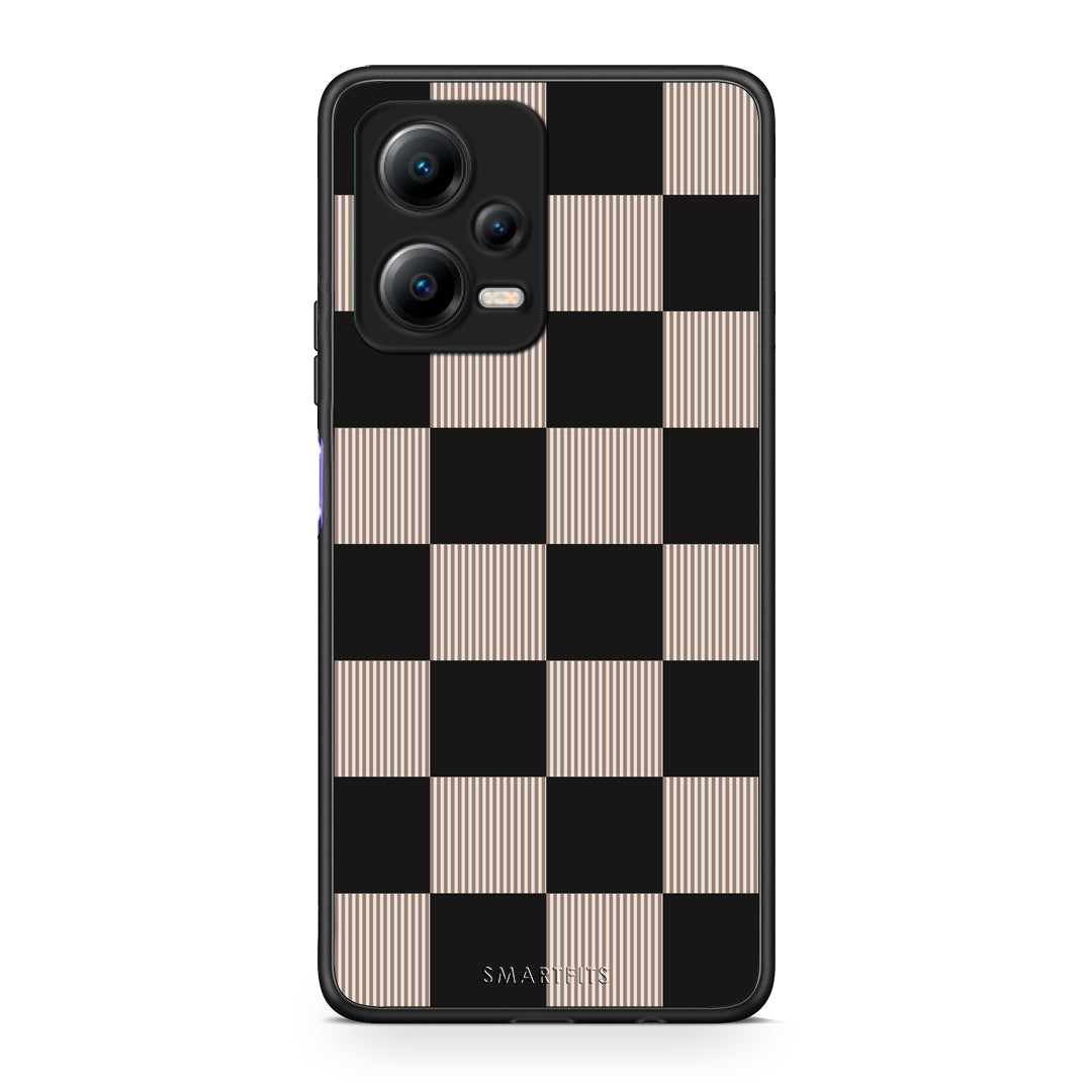 Θήκη Xiaomi Redmi Note 12 5G Black and Taupe Striped Checks από τη Smartfits με σχέδιο στο πίσω μέρος και μαύρο περίβλημα | Xiaomi Redmi Note 12 5G Black and Taupe Striped Checks case with colorful back and black bezels