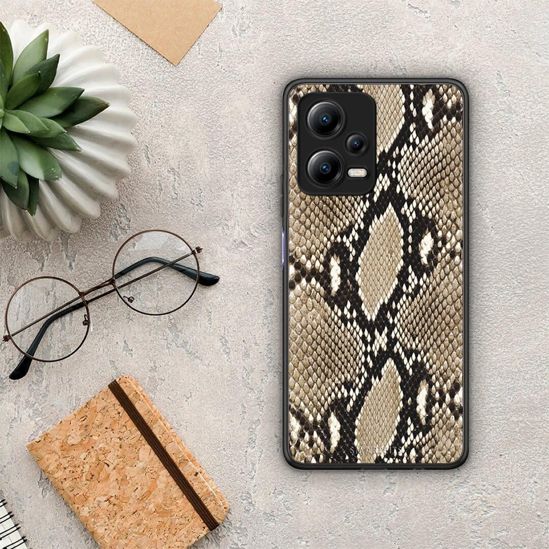 Θήκη Xiaomi Redmi Note 12 5G Animal Fashion Snake από τη Smartfits με σχέδιο στο πίσω μέρος και μαύρο περίβλημα | Xiaomi Redmi Note 12 5G Animal Fashion Snake Case with Colorful Back and Black Bezels