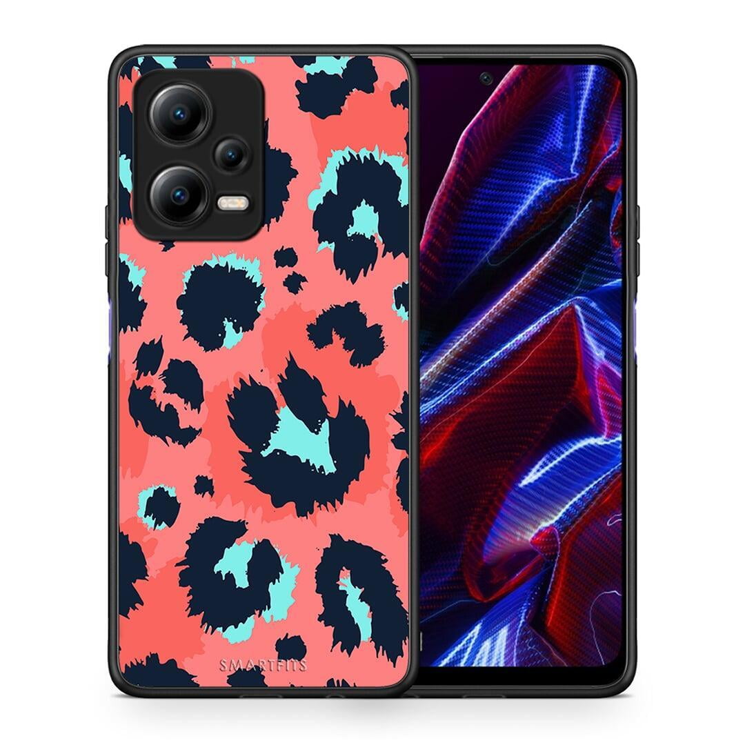 Θήκη Xiaomi Redmi Note 12 5G Animal Pink Leopard από τη Smartfits με σχέδιο στο πίσω μέρος και μαύρο περίβλημα | Xiaomi Redmi Note 12 5G Animal Pink Leopard Case with Colorful Back and Black Bezels