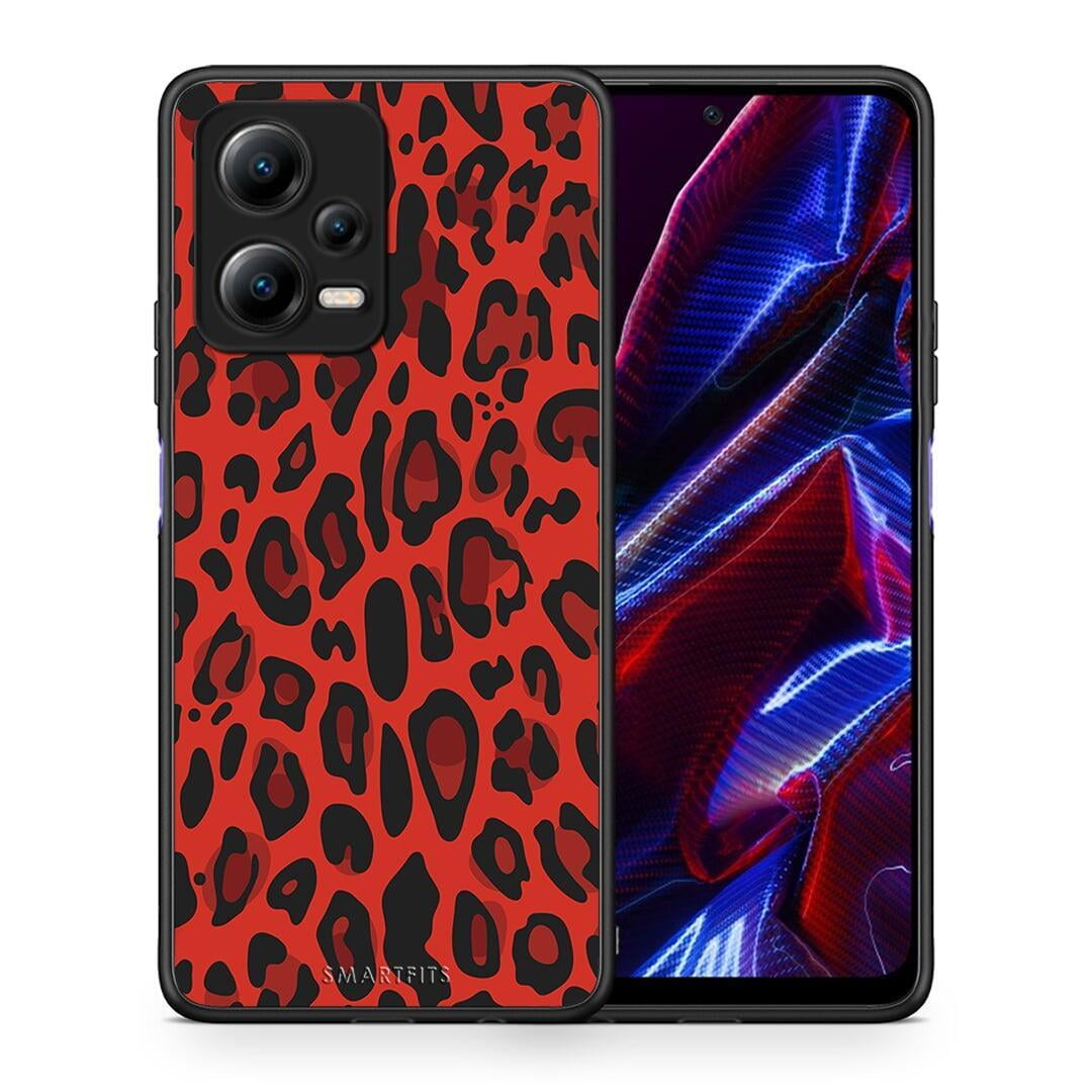 Θήκη Xiaomi Redmi Note 12 5G Animal Red Leopard από τη Smartfits με σχέδιο στο πίσω μέρος και μαύρο περίβλημα | Xiaomi Redmi Note 12 5G Animal Red Leopard Case with Colorful Back and Black Bezels