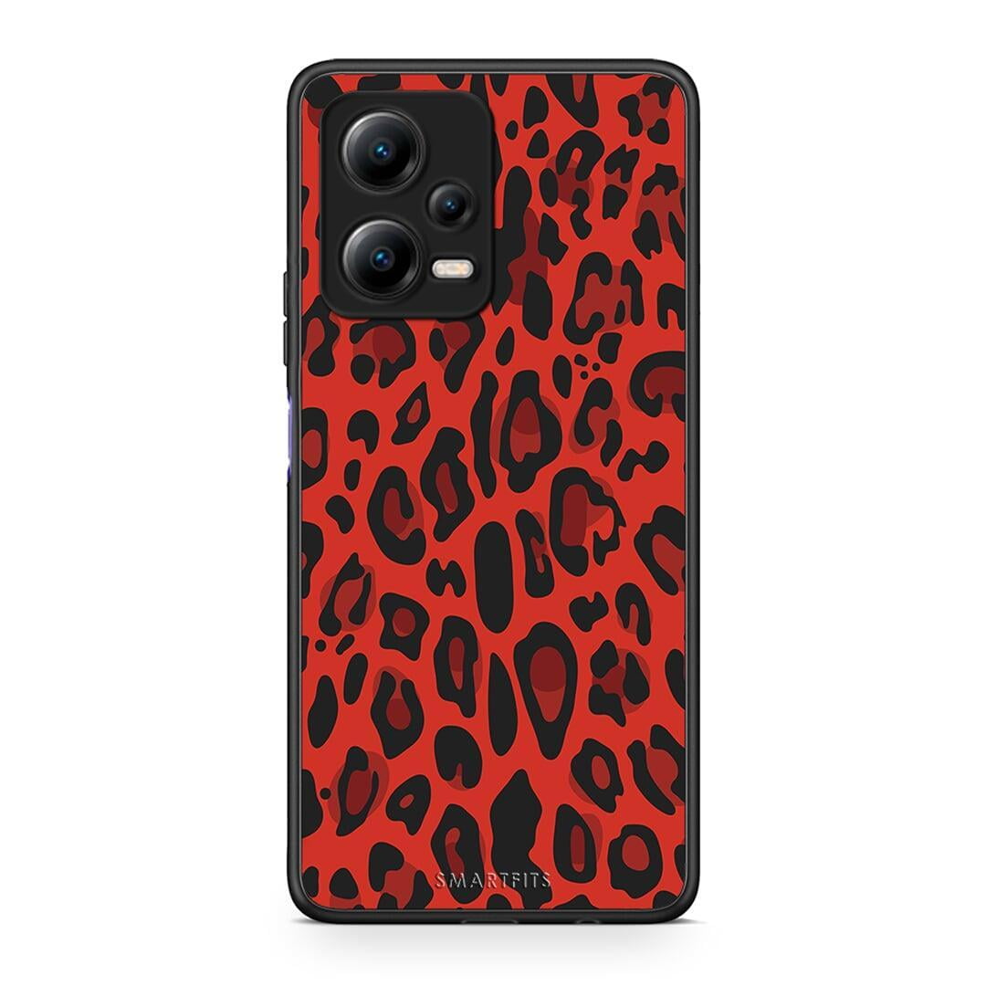 Θήκη Xiaomi Redmi Note 12 5G Animal Red Leopard από τη Smartfits με σχέδιο στο πίσω μέρος και μαύρο περίβλημα | Xiaomi Redmi Note 12 5G Animal Red Leopard Case with Colorful Back and Black Bezels