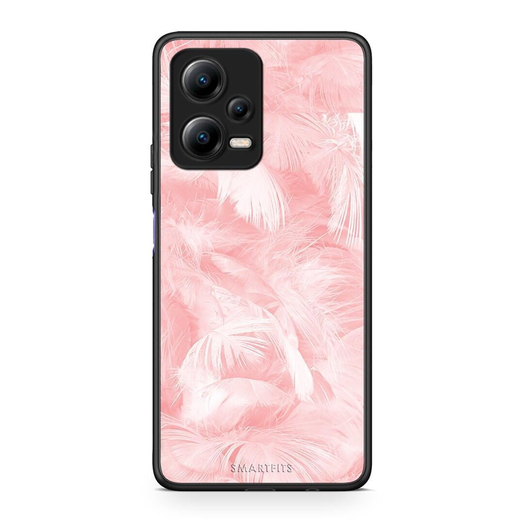 Θήκη Xiaomi Redmi Note 12 5G Boho Pink Feather από τη Smartfits με σχέδιο στο πίσω μέρος και μαύρο περίβλημα | Xiaomi Redmi Note 12 5G Boho Pink Feather Case with Colorful Back and Black Bezels