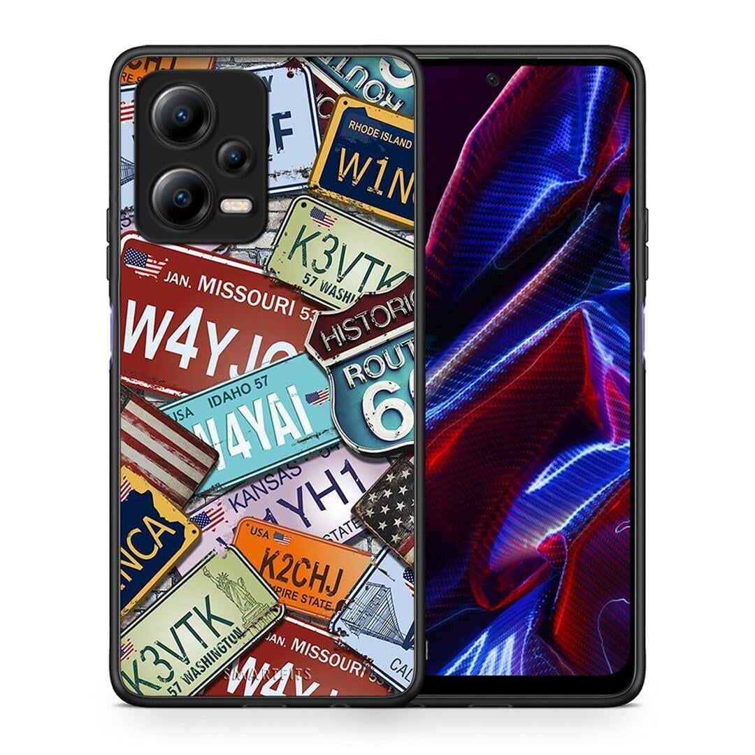 Θήκη Xiaomi Redmi Note 12 5G Car Plates από τη Smartfits με σχέδιο στο πίσω μέρος και μαύρο περίβλημα | Xiaomi Redmi Note 12 5G Car Plates Case with Colorful Back and Black Bezels