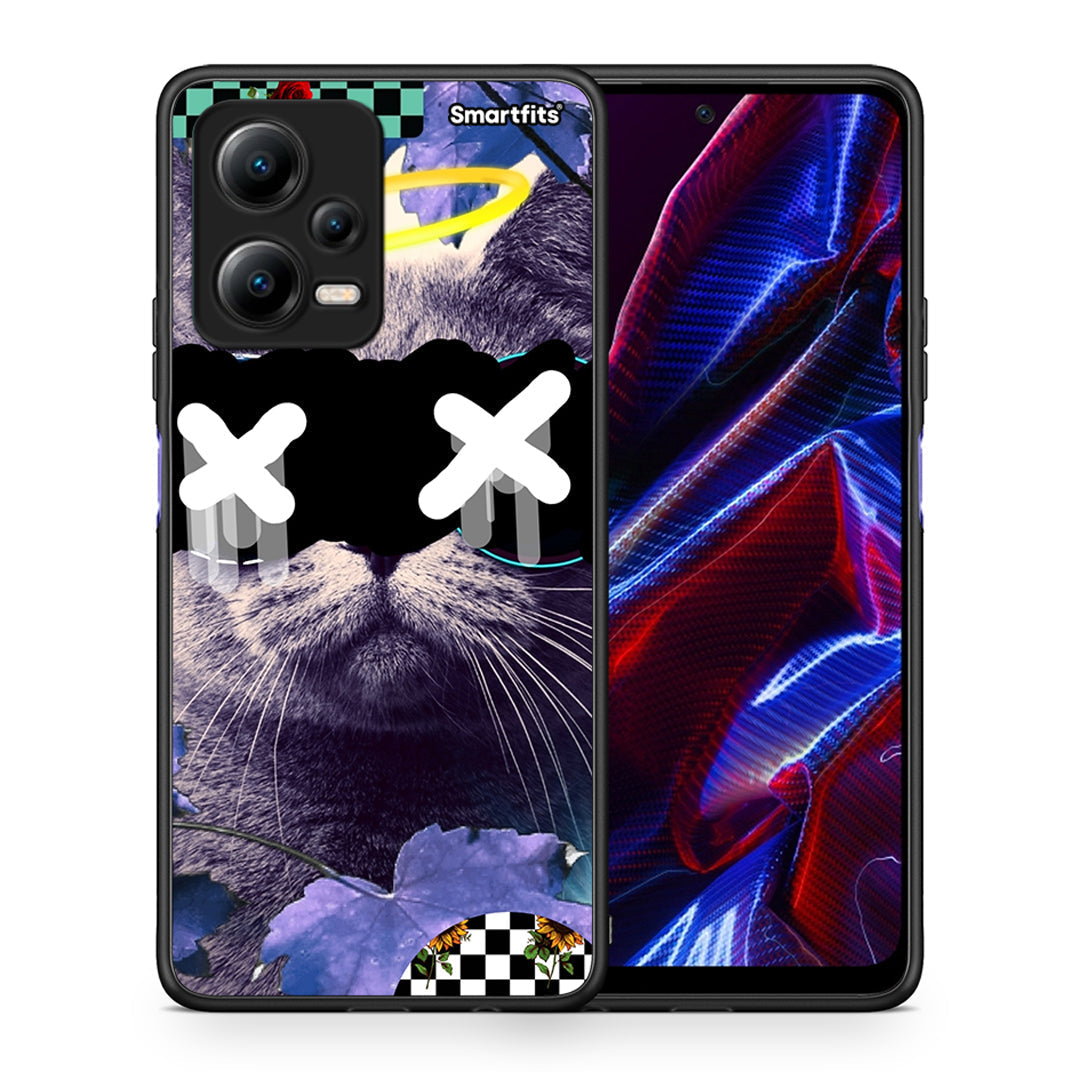 Θήκη Xiaomi Redmi Note 12 5G Cat Collage από τη Smartfits με σχέδιο στο πίσω μέρος και μαύρο περίβλημα | Xiaomi Redmi Note 12 5G Cat Collage Case with Colorful Back and Black Bezels