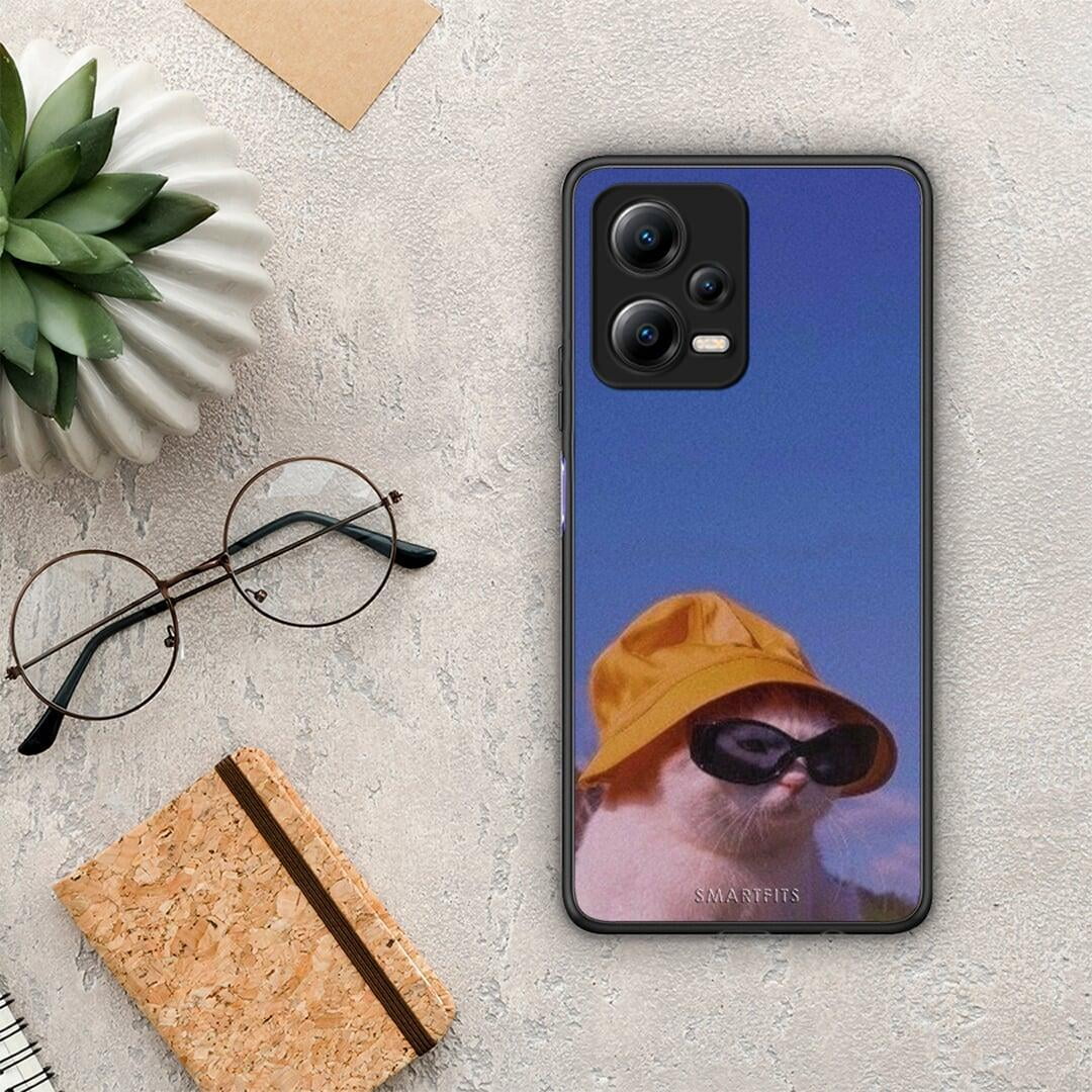 Θήκη Xiaomi Redmi Note 12 5G Cat Diva από τη Smartfits με σχέδιο στο πίσω μέρος και μαύρο περίβλημα | Xiaomi Redmi Note 12 5G Cat Diva Case with Colorful Back and Black Bezels