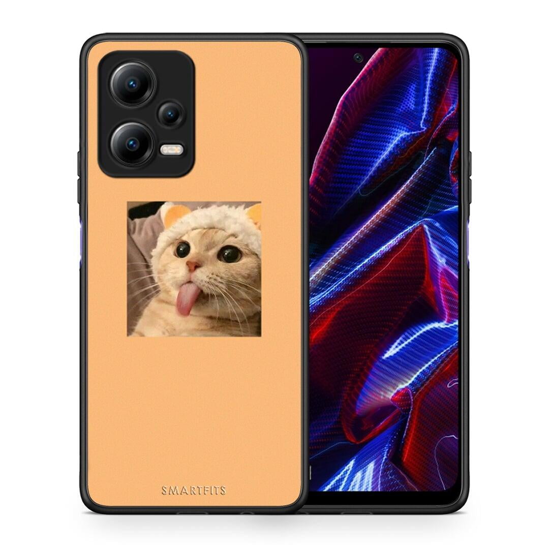 Θήκη Xiaomi Redmi Note 12 5G Cat Tongue από τη Smartfits με σχέδιο στο πίσω μέρος και μαύρο περίβλημα | Xiaomi Redmi Note 12 5G Cat Tongue Case with Colorful Back and Black Bezels