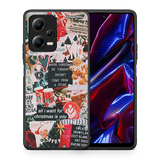 Θήκη Xiaomi Redmi Note 12 5G Christmas Happiness από τη Smartfits με σχέδιο στο πίσω μέρος και μαύρο περίβλημα | Xiaomi Redmi Note 12 5G Christmas Happiness Case with Colorful Back and Black Bezels