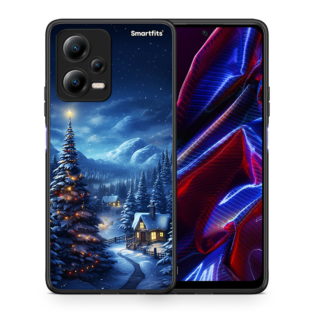 Θήκη Xiaomi Poco X5 5G Dual Christmas Scenery από τη Smartfits με σχέδιο στο πίσω μέρος και μαύρο περίβλημα | Xiaomi Poco X5 5G Dual Christmas Scenery Case with Colorful Back and Black Bezels