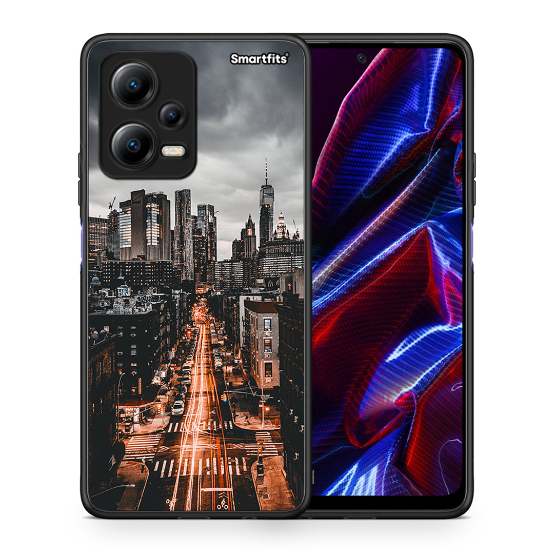 Θήκη Xiaomi Redmi Note 12 5G City Lights από τη Smartfits με σχέδιο στο πίσω μέρος και μαύρο περίβλημα | Xiaomi Redmi Note 12 5G City Lights Case with Colorful Back and Black Bezels