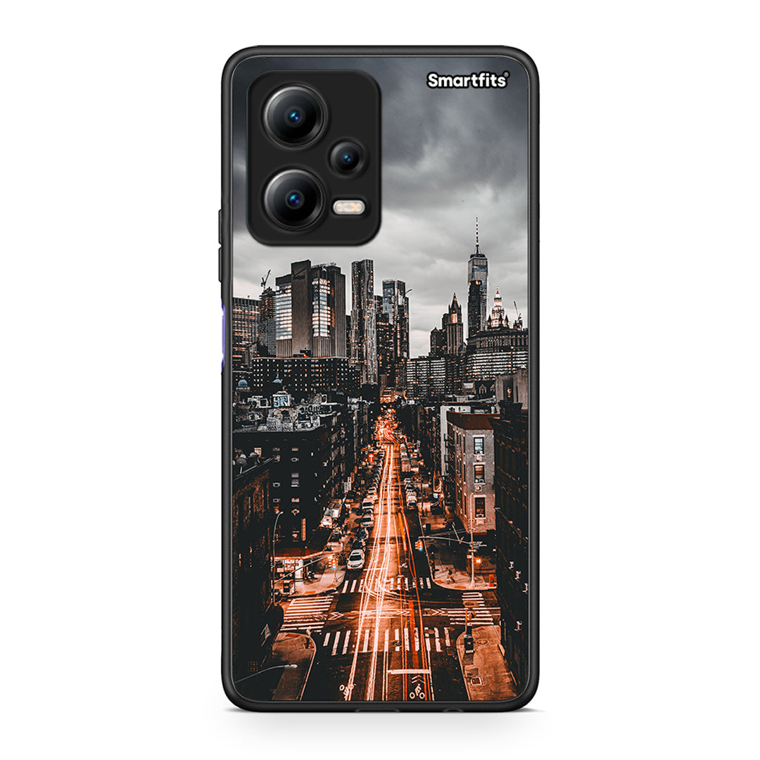 Θήκη Xiaomi Redmi Note 12 5G City Lights από τη Smartfits με σχέδιο στο πίσω μέρος και μαύρο περίβλημα | Xiaomi Redmi Note 12 5G City Lights Case with Colorful Back and Black Bezels