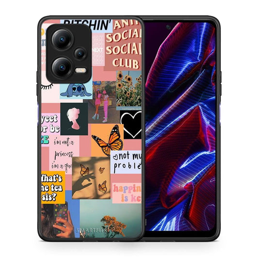 Θήκη Xiaomi Redmi Note 12 5G Collage Bitchin από τη Smartfits με σχέδιο στο πίσω μέρος και μαύρο περίβλημα | Xiaomi Redmi Note 12 5G Collage Bitchin Case with Colorful Back and Black Bezels