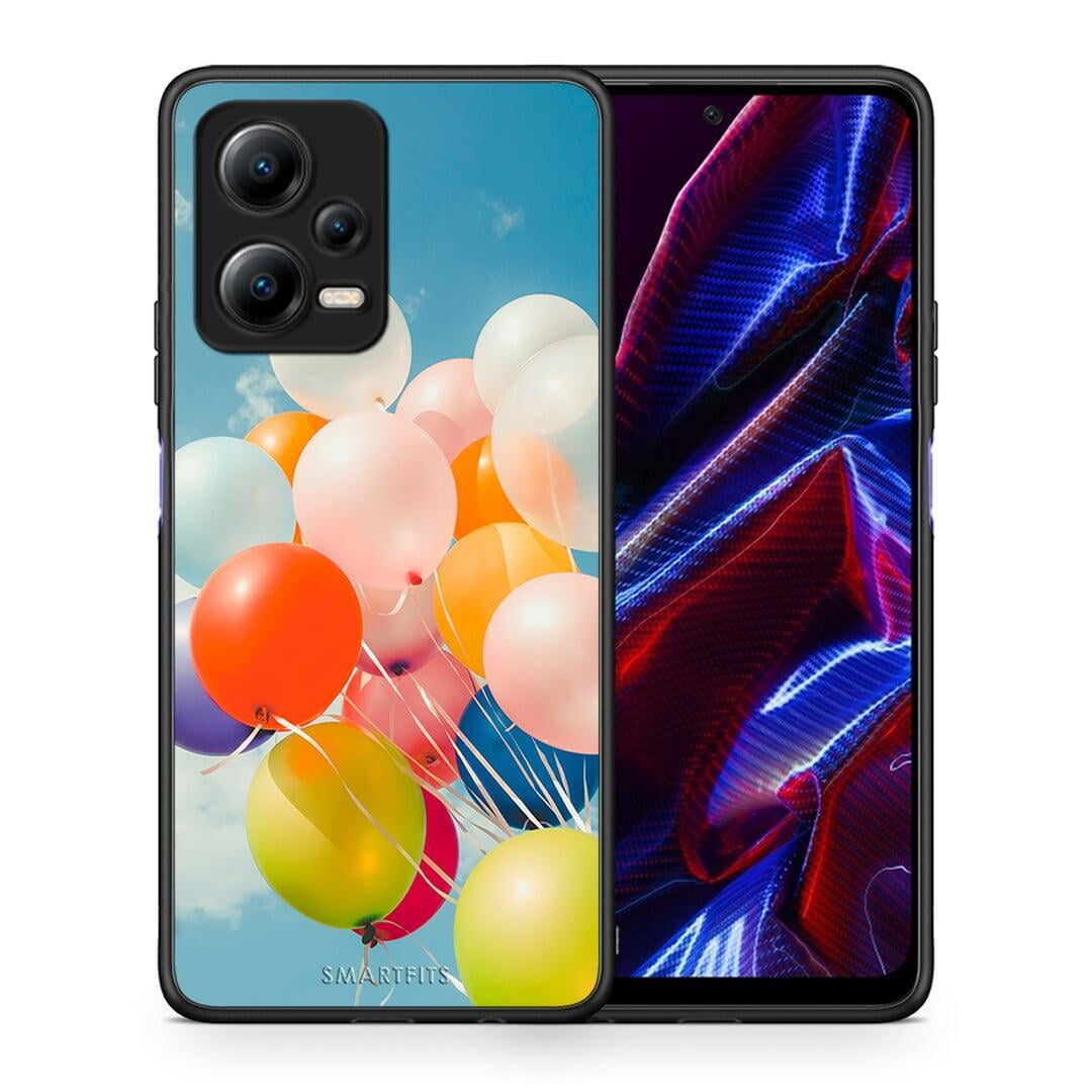 Θήκη Xiaomi Redmi Note 12 5G Colorful Balloons από τη Smartfits με σχέδιο στο πίσω μέρος και μαύρο περίβλημα | Xiaomi Redmi Note 12 5G Colorful Balloons Case with Colorful Back and Black Bezels