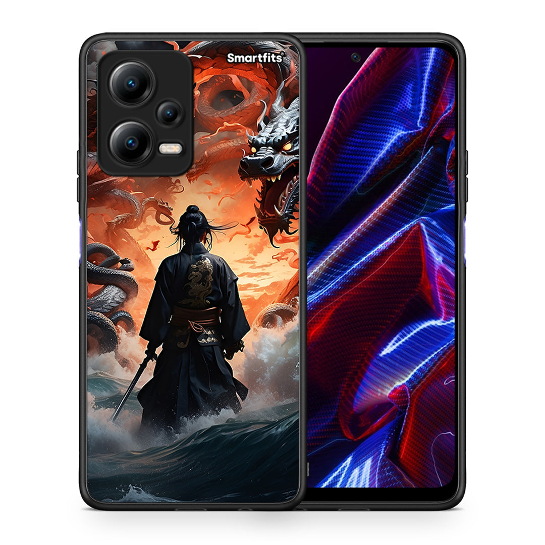 Θήκη Xiaomi Redmi Note 12 5G Dragons Fight από τη Smartfits με σχέδιο στο πίσω μέρος και μαύρο περίβλημα | Xiaomi Redmi Note 12 5G Dragons Fight Case with Colorful Back and Black Bezels