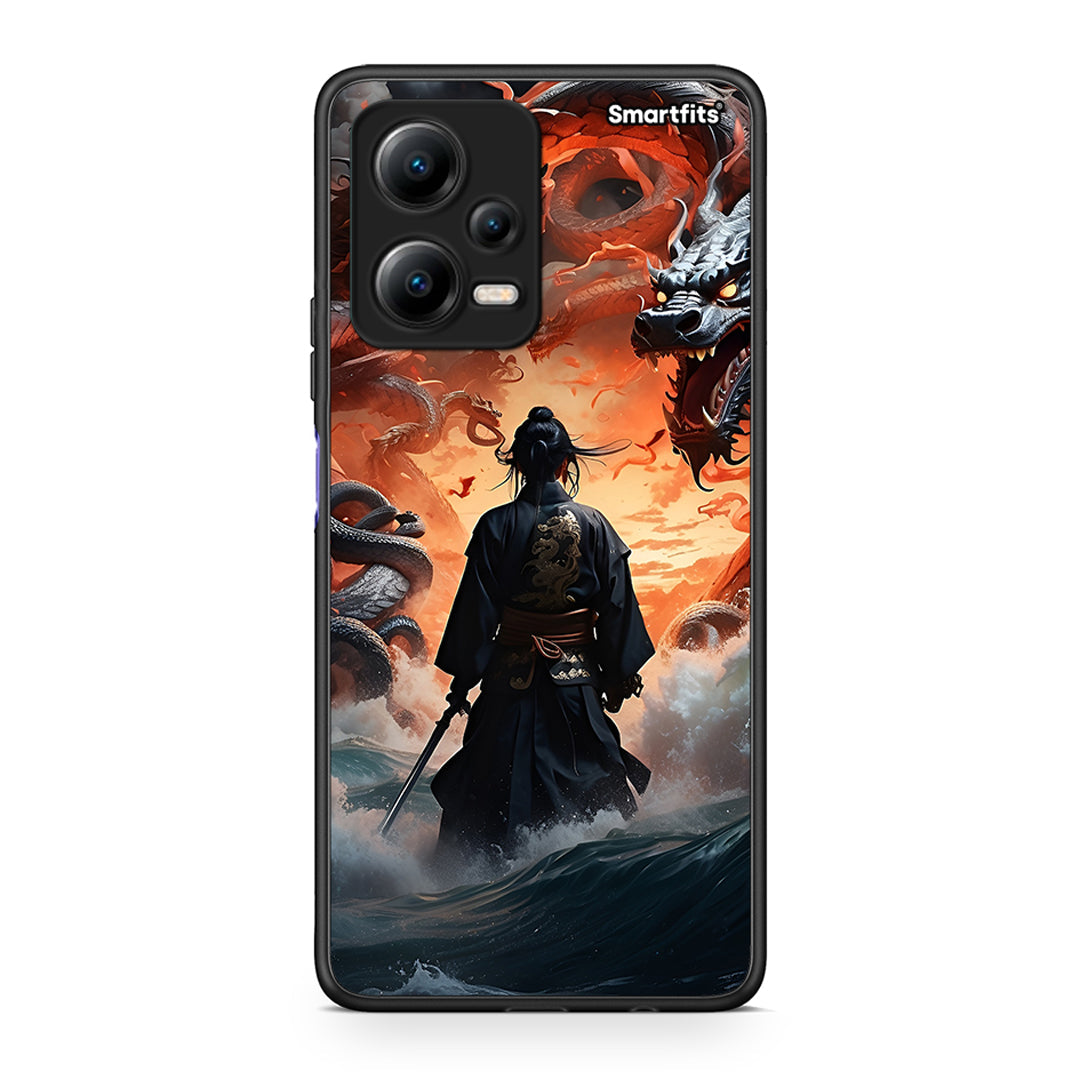 Θήκη Xiaomi Redmi Note 12 5G Dragons Fight από τη Smartfits με σχέδιο στο πίσω μέρος και μαύρο περίβλημα | Xiaomi Redmi Note 12 5G Dragons Fight Case with Colorful Back and Black Bezels