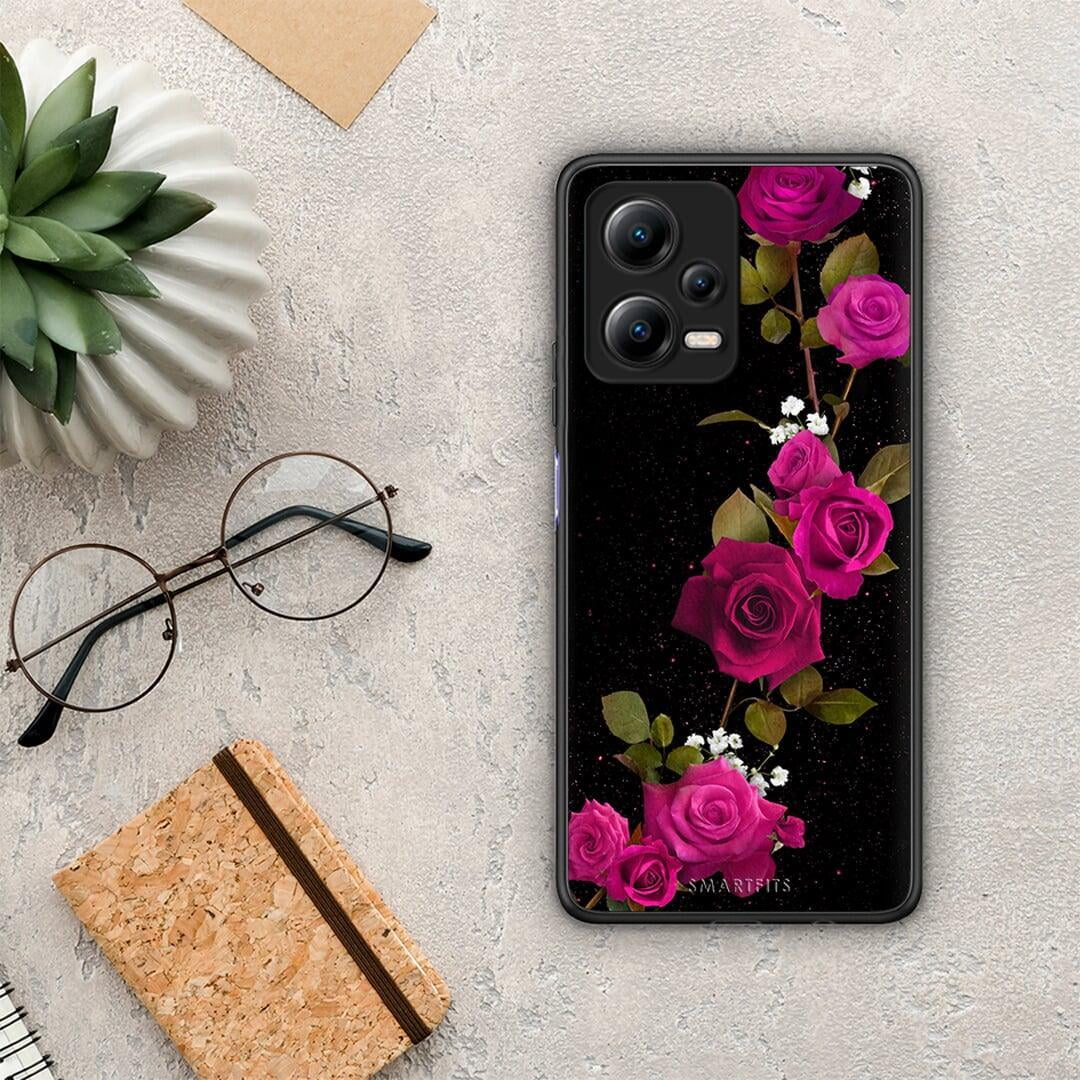 Θήκη Xiaomi Redmi Note 12 5G Flower Red Roses από τη Smartfits με σχέδιο στο πίσω μέρος και μαύρο περίβλημα | Xiaomi Redmi Note 12 5G Flower Red Roses Case with Colorful Back and Black Bezels