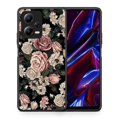 Θήκη Xiaomi Redmi Note 12 5G Flower Wild Roses από τη Smartfits με σχέδιο στο πίσω μέρος και μαύρο περίβλημα | Xiaomi Redmi Note 12 5G Flower Wild Roses Case with Colorful Back and Black Bezels
