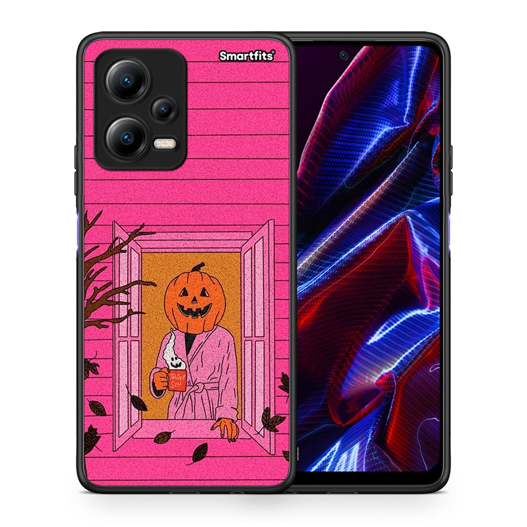 Θήκη Xiaomi Redmi Note 12 5G Halloween Pumpkin Lady από τη Smartfits με σχέδιο στο πίσω μέρος και μαύρο περίβλημα | Xiaomi Redmi Note 12 5G Halloween Pumpkin Lady Case with Colorful Back and Black Bezels