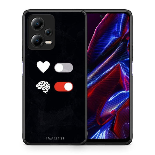 Θήκη Xiaomi Redmi Note 12 5G Heart Vs Brain από τη Smartfits με σχέδιο στο πίσω μέρος και μαύρο περίβλημα | Xiaomi Redmi Note 12 5G Heart Vs Brain Case with Colorful Back and Black Bezels