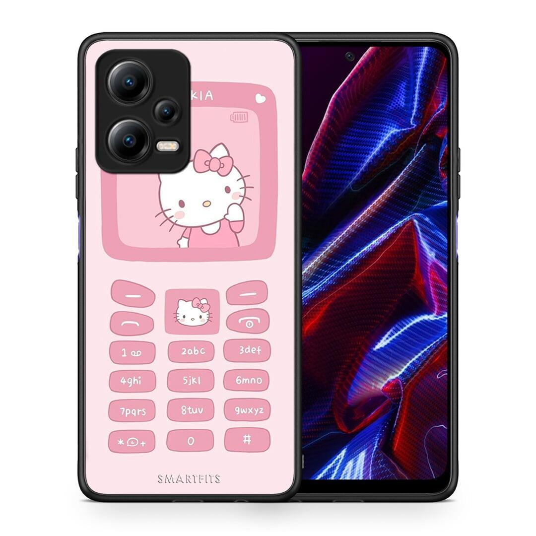 Θήκη Xiaomi Redmi Note 12 5G Hello Kitten από τη Smartfits με σχέδιο στο πίσω μέρος και μαύρο περίβλημα | Xiaomi Redmi Note 12 5G Hello Kitten Case with Colorful Back and Black Bezels