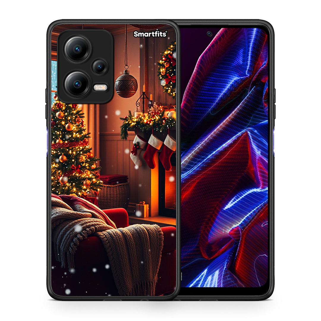 Θήκη Xiaomi Poco X5 5G Dual Home For Christmas από τη Smartfits με σχέδιο στο πίσω μέρος και μαύρο περίβλημα | Xiaomi Poco X5 5G Dual Home For Christmas Case with Colorful Back and Black Bezels