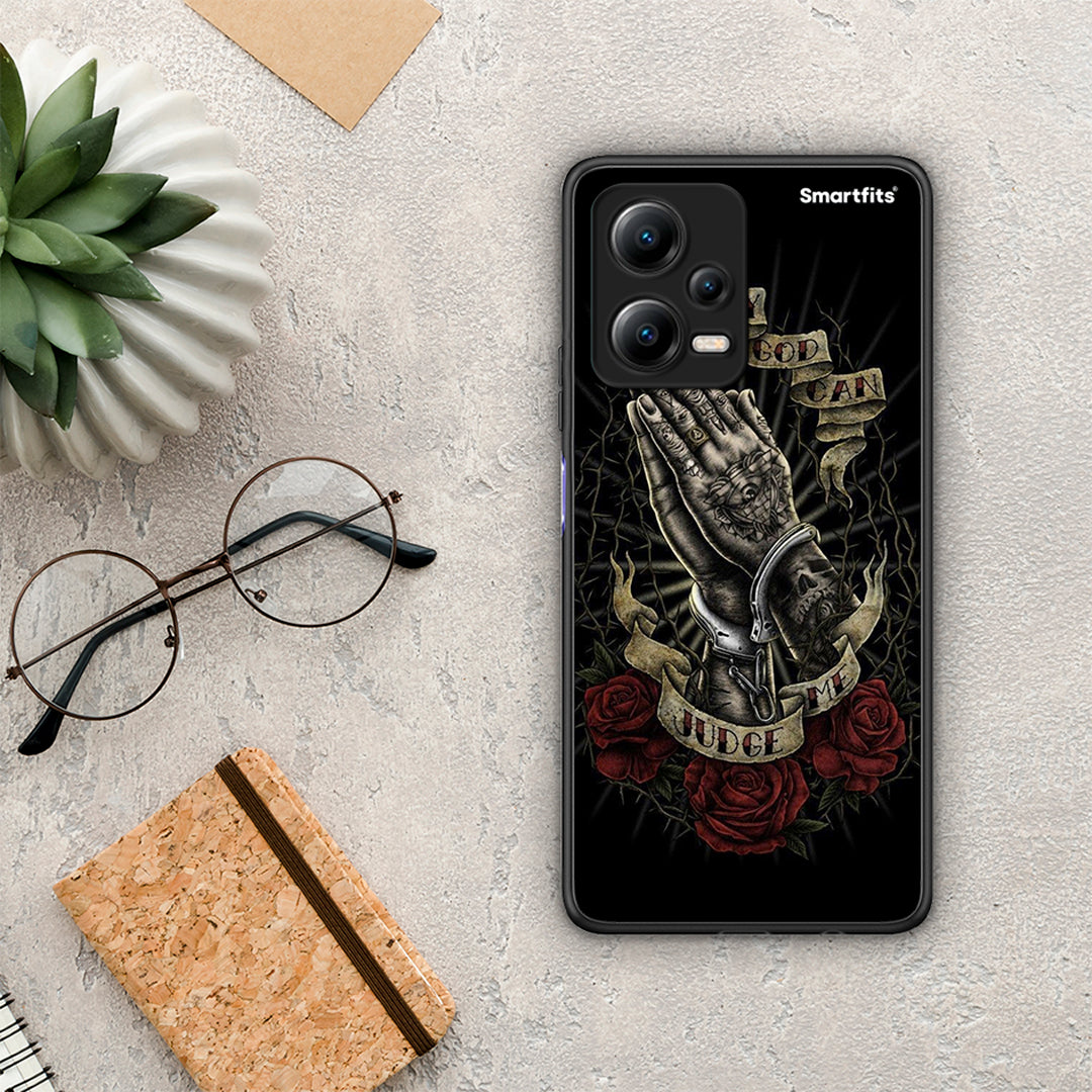 Θήκη Xiaomi Redmi Note 12 5G Judge By God από τη Smartfits με σχέδιο στο πίσω μέρος και μαύρο περίβλημα | Xiaomi Redmi Note 12 5G Judge By God Case with Colorful Back and Black Bezels