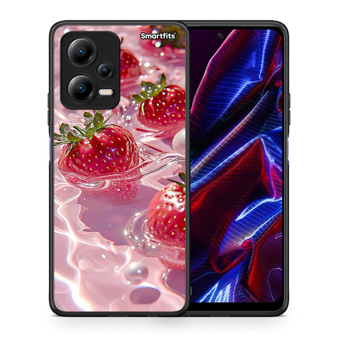 Θήκη Xiaomi Redmi Note 12 5G Juicy Strawberries από τη Smartfits με σχέδιο στο πίσω μέρος και μαύρο περίβλημα | Xiaomi Redmi Note 12 5G Juicy Strawberries Case with Colorful Back and Black Bezels