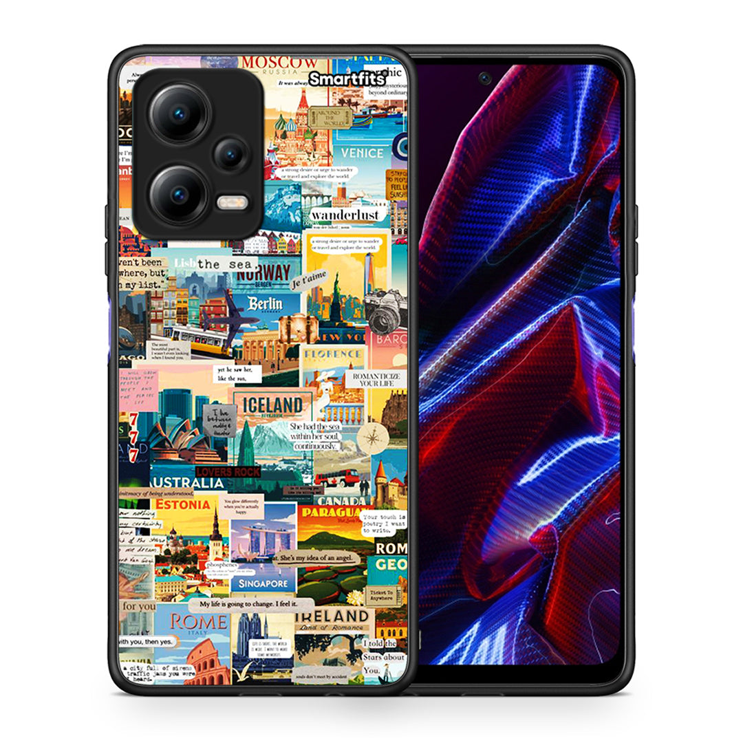 Θήκη Xiaomi Redmi Note 12 5G Live To Travel από τη Smartfits με σχέδιο στο πίσω μέρος και μαύρο περίβλημα | Xiaomi Redmi Note 12 5G Live To Travel Case with Colorful Back and Black Bezels