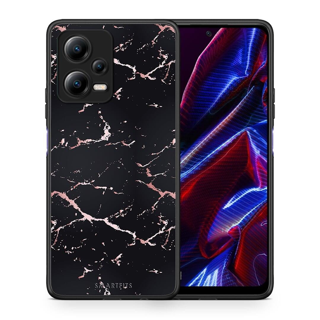 Θήκη Xiaomi Redmi Note 12 5G Marble Black Rosegold από τη Smartfits με σχέδιο στο πίσω μέρος και μαύρο περίβλημα | Xiaomi Redmi Note 12 5G Marble Black Rosegold Case with Colorful Back and Black Bezels