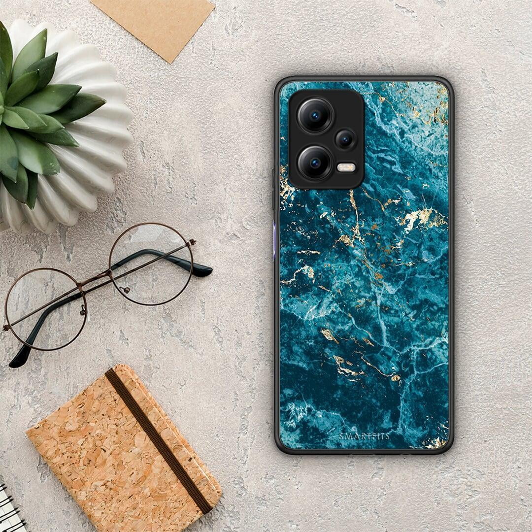 Θήκη Xiaomi Redmi Note 12 5G Marble Blue από τη Smartfits με σχέδιο στο πίσω μέρος και μαύρο περίβλημα | Xiaomi Redmi Note 12 5G Marble Blue Case with Colorful Back and Black Bezels