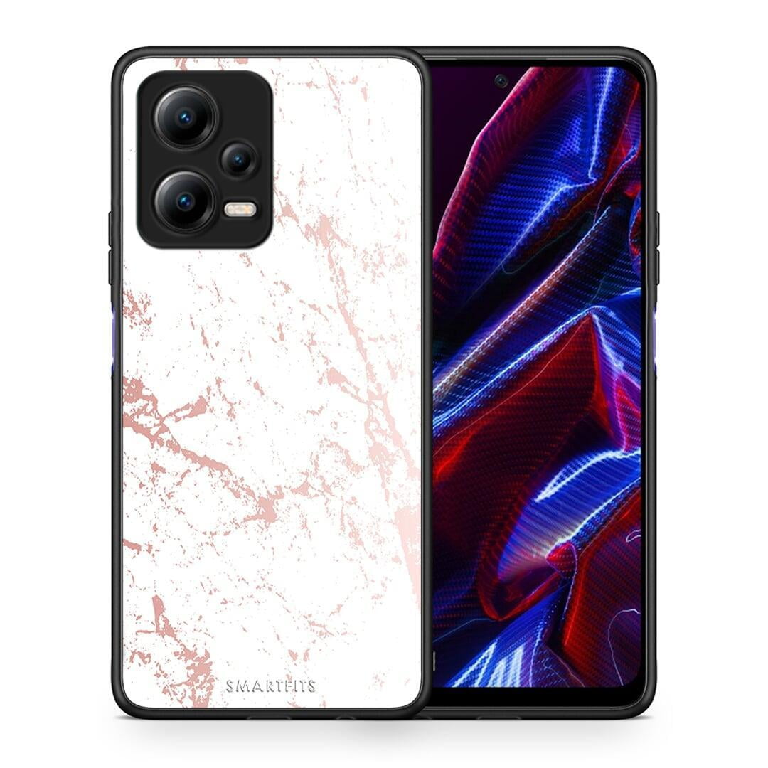 Θήκη Xiaomi Redmi Note 12 5G Marble Pink Splash από τη Smartfits με σχέδιο στο πίσω μέρος και μαύρο περίβλημα | Xiaomi Redmi Note 12 5G Marble Pink Splash Case with Colorful Back and Black Bezels