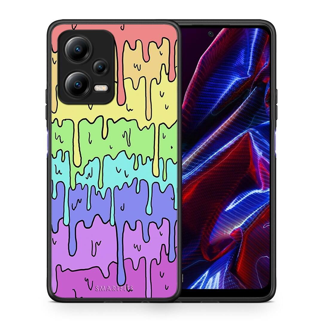 Θήκη Xiaomi Redmi Note 12 5G Melting Rainbow από τη Smartfits με σχέδιο στο πίσω μέρος και μαύρο περίβλημα | Xiaomi Redmi Note 12 5G Melting Rainbow Case with Colorful Back and Black Bezels