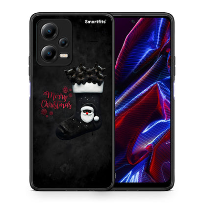 Θήκη Xiaomi Poco X5 5G Dual Merry Cat Christmas από τη Smartfits με σχέδιο στο πίσω μέρος και μαύρο περίβλημα | Xiaomi Poco X5 5G Dual Merry Cat Christmas Case with Colorful Back and Black Bezels