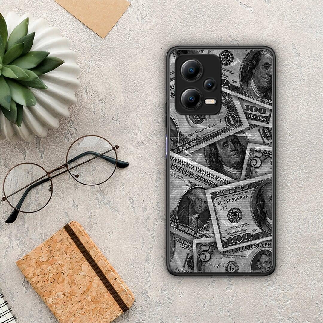 Θήκη Xiaomi Redmi Note 12 5G Money Dollars από τη Smartfits με σχέδιο στο πίσω μέρος και μαύρο περίβλημα | Xiaomi Redmi Note 12 5G Money Dollars Case with Colorful Back and Black Bezels