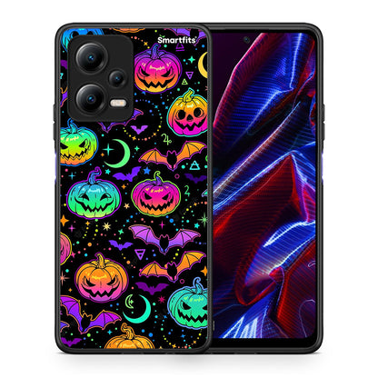 Θήκη Xiaomi Redmi Note 12 5G Neon Halloween από τη Smartfits με σχέδιο στο πίσω μέρος και μαύρο περίβλημα | Xiaomi Redmi Note 12 5G Neon Halloween Case with Colorful Back and Black Bezels