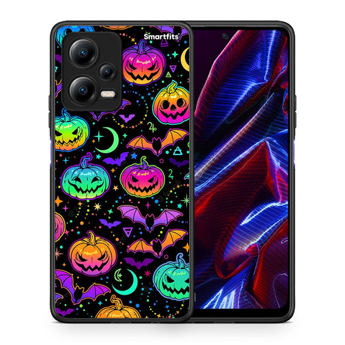 Θήκη Xiaomi Redmi Note 12 5G Neon Halloween από τη Smartfits με σχέδιο στο πίσω μέρος και μαύρο περίβλημα | Xiaomi Redmi Note 12 5G Neon Halloween Case with Colorful Back and Black Bezels