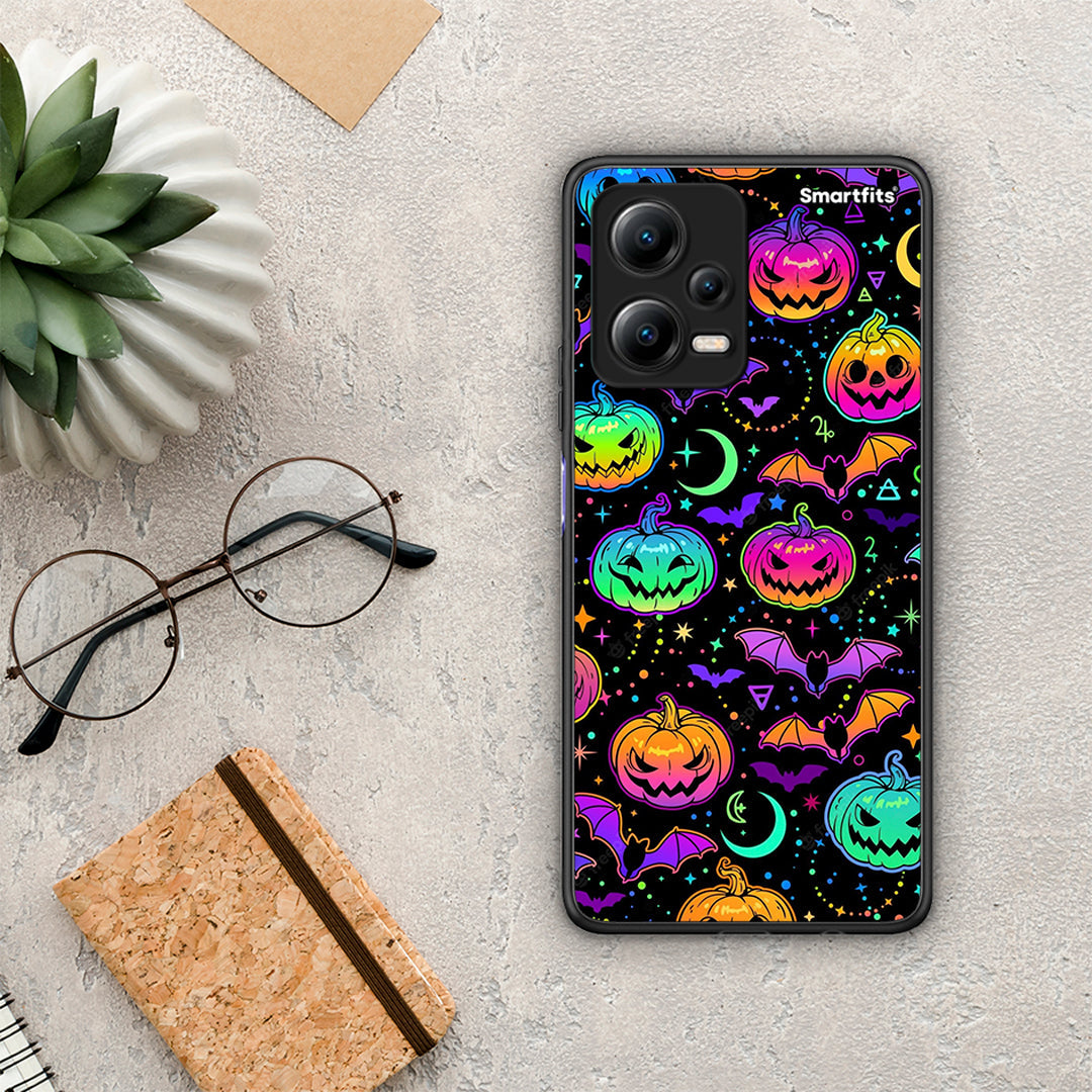 Θήκη Xiaomi Redmi Note 12 5G Neon Halloween από τη Smartfits με σχέδιο στο πίσω μέρος και μαύρο περίβλημα | Xiaomi Redmi Note 12 5G Neon Halloween Case with Colorful Back and Black Bezels