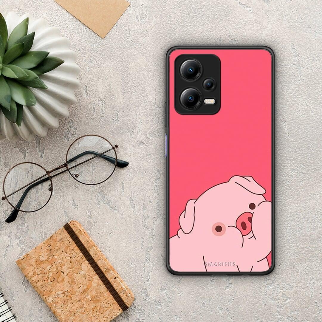 Θήκη Xiaomi Redmi Note 12 5G Pig Love 1 από τη Smartfits με σχέδιο στο πίσω μέρος και μαύρο περίβλημα | Xiaomi Redmi Note 12 5G Pig Love 1 Case with Colorful Back and Black Bezels