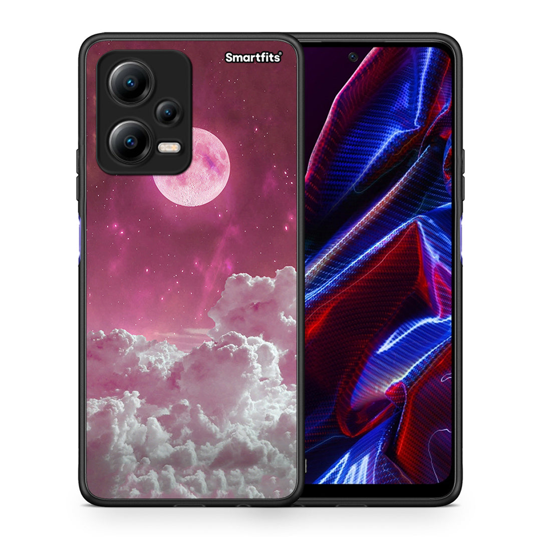 Θήκη Xiaomi Redmi Note 12 5G Pink Moon από τη Smartfits με σχέδιο στο πίσω μέρος και μαύρο περίβλημα | Xiaomi Redmi Note 12 5G Pink Moon Case with Colorful Back and Black Bezels