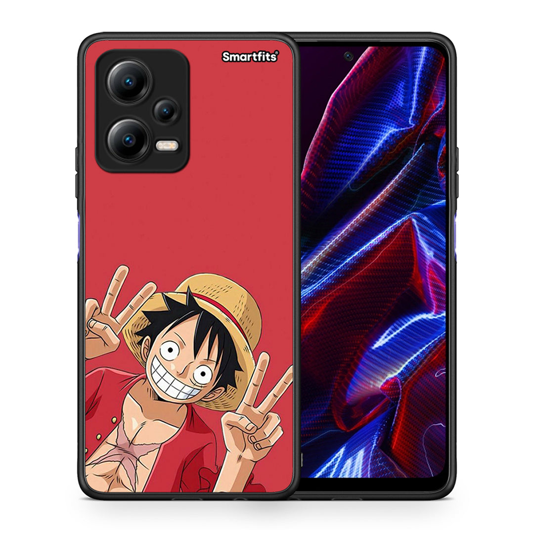 Θήκη Xiaomi Redmi Note 12 5G Pirate Luffy από τη Smartfits με σχέδιο στο πίσω μέρος και μαύρο περίβλημα | Xiaomi Redmi Note 12 5G Pirate Luffy Case with Colorful Back and Black Bezels