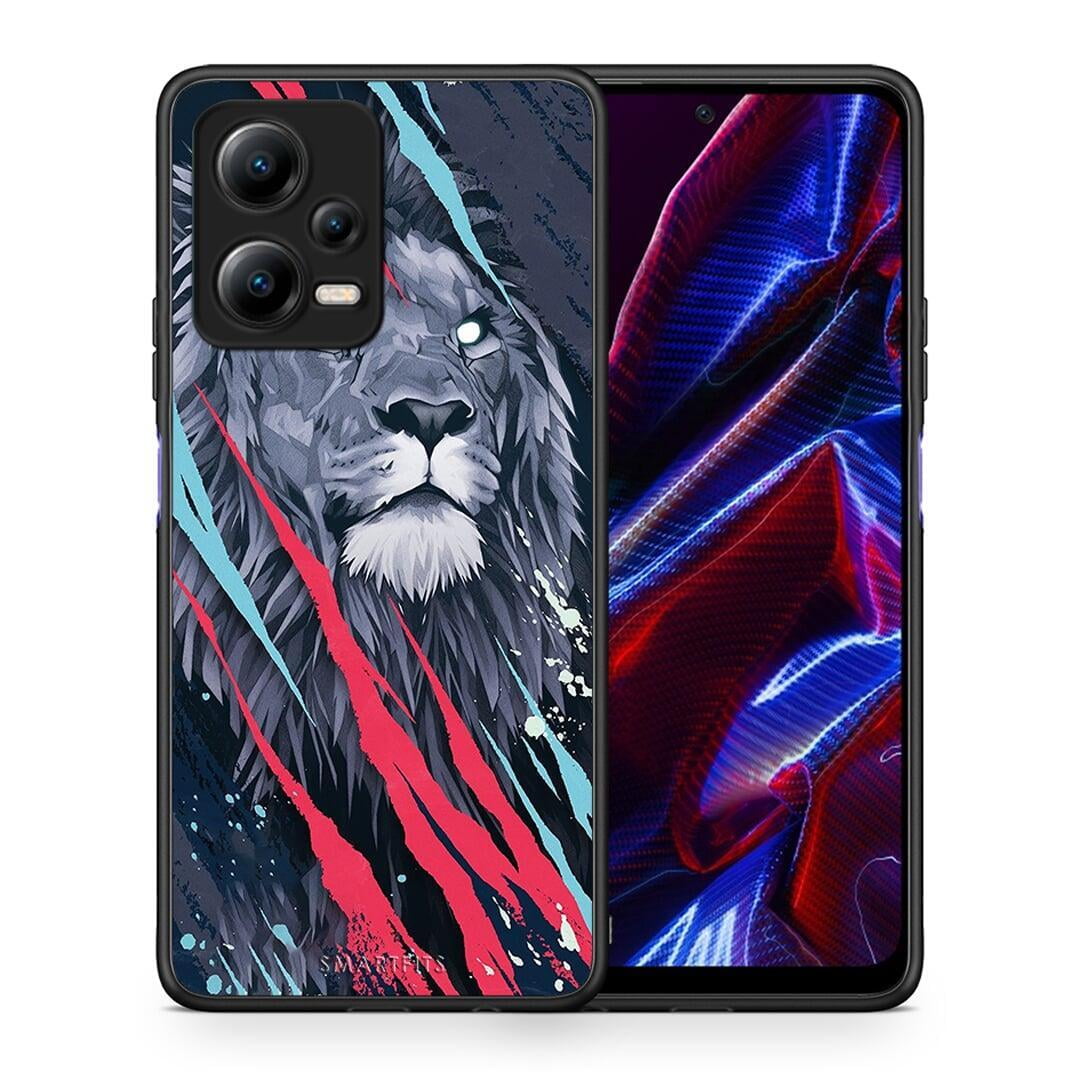 Θήκη Xiaomi Redmi Note 12 5G PopArt Lion Designer από τη Smartfits με σχέδιο στο πίσω μέρος και μαύρο περίβλημα | Xiaomi Redmi Note 12 5G PopArt Lion Designer Case with Colorful Back and Black Bezels