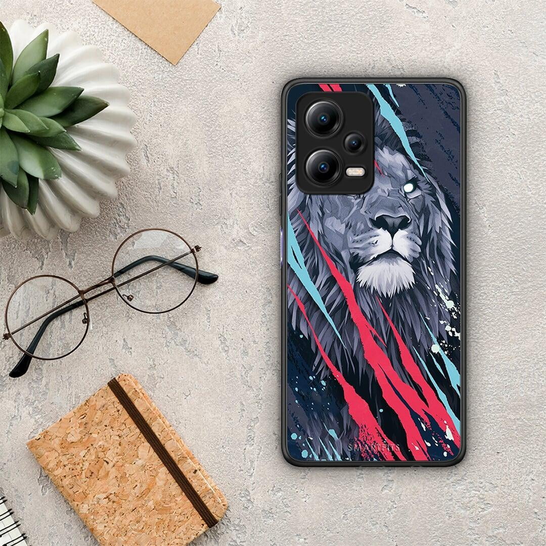 Θήκη Xiaomi Redmi Note 12 5G PopArt Lion Designer από τη Smartfits με σχέδιο στο πίσω μέρος και μαύρο περίβλημα | Xiaomi Redmi Note 12 5G PopArt Lion Designer Case with Colorful Back and Black Bezels