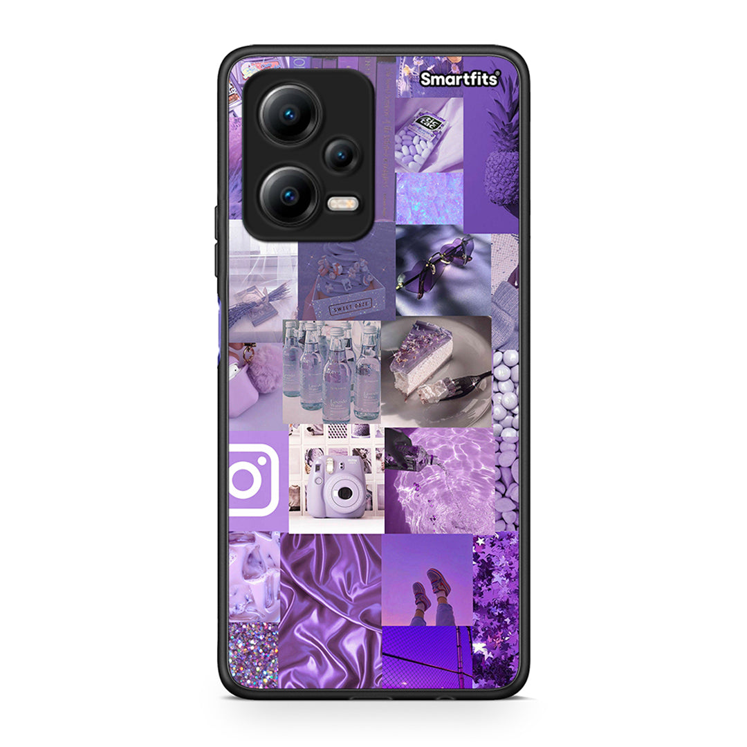 Θήκη Xiaomi Redmi Note 12 5G Purple Aesthetic Collage από τη Smartfits με σχέδιο στο πίσω μέρος και μαύρο περίβλημα | Xiaomi Redmi Note 12 5G Purple Aesthetic Collage Case with Colorful Back and Black Bezels