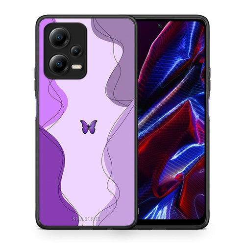 Θήκη Xiaomi Redmi Note 12 5G Purple Mariposa από τη Smartfits με σχέδιο στο πίσω μέρος και μαύρο περίβλημα | Xiaomi Redmi Note 12 5G Purple Mariposa Case with Colorful Back and Black Bezels
